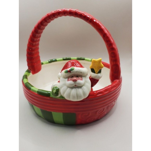 Fitz and Floyd Other - FITZ AND FLOYD HOLIDAY FOLK CHRISTMAS HOLIDAY SANTA CERAMIC BASKET